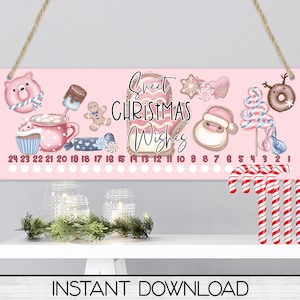 Christmas Sweets Candy Cane Countdown Sign PNG Sublimation Digital Download, Candy Cane Advent Calendar Holder