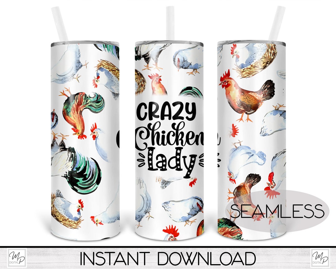 Chicken 20oz Skinny Tumbler PNG Seamless Sublimation Design, Crazy ...
