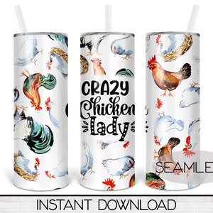 Chicken 20oz Skinny Tumbler PNG Seamless Sublimation Design, Crazy Chicken Lady Sublimation Tumbler Sublimation Design Download