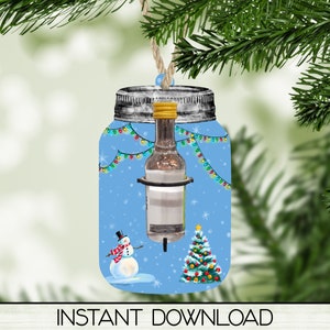 Snowman Mason Jar Bottle Holder, Christmas Ornament PNG for Sublimation, Digital Download Design