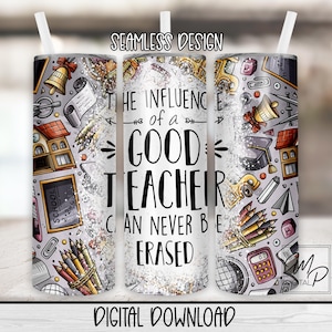 Nahtloser Lehrer 20 Unzen Skinny Tumbler PNG, digitales Design für Sublimation, Wasserschiebefolie Download, Lehrer Tumbler Wrap, sofortiger Download