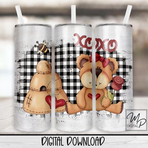 Valentijnsdag Bear Bee Hive 20 oz magere beker sublimatie ontwerp, instant digitale download, png Rechte en taps toelopende beker wrap png