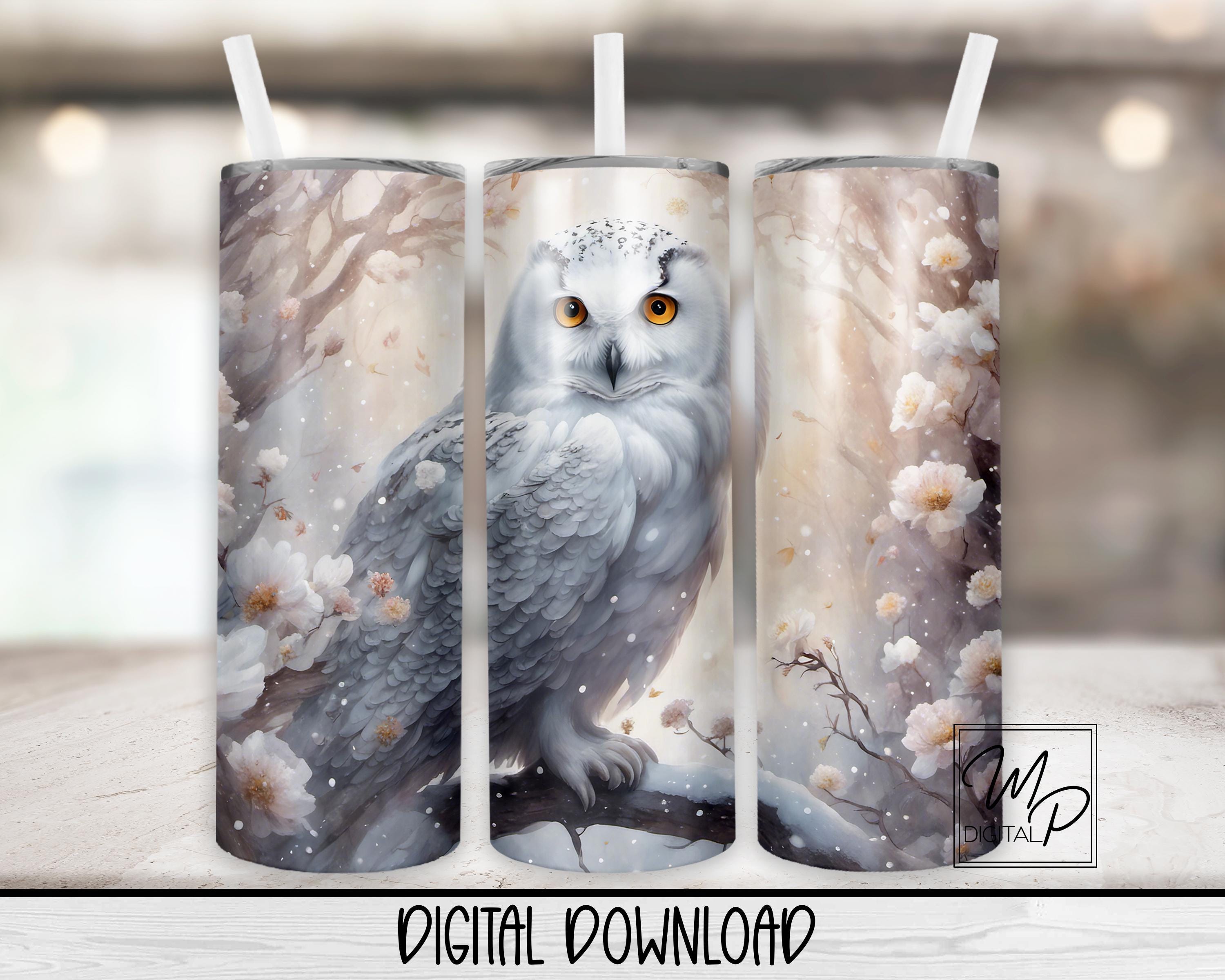 White Owl 20 oz Skinny Tumbler Wrap Sublimation Design, Instant Digital Download PNG Straight and Ta