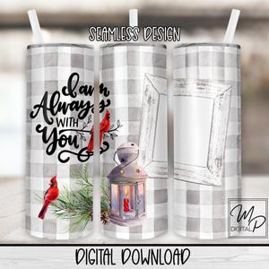 Seamless Red Cardinal Memorial 20 oz Skinny Tumbler Sublimation Design, Tumbler PNG Digital Download, Photo Tumbler