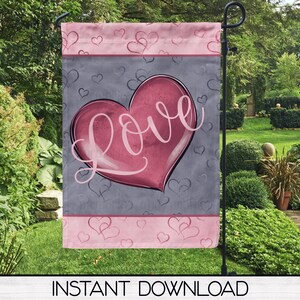 Valentine&#39;s Day Garden Flag for Sublimation Design Download, Yard or Porch Flag Digital Download
