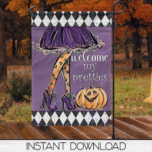 Halloween Garden Flag PNG for Sublimation Design, Digital Download, Witch Garden Flag