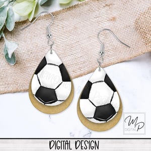 Gold Soccer Teardrop Earring PNG File For Sublimation Design, Digital Download Teardrop Earring PNG Template, Earring Sublimation