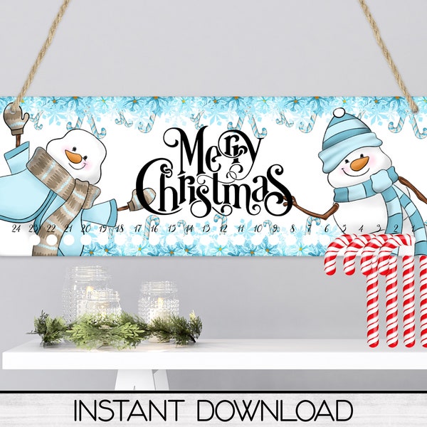 Christmas Snowman Candy Cane Countdown Sign PNG Sublimation Digital Download, Candy Cane Advent Calendar Holder