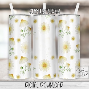 Seamless Daisies 20 oz Skinny Tumbler Sublimation Design, Instant Digital Download PNG Straight Tapered Tumbler Wrap PNG