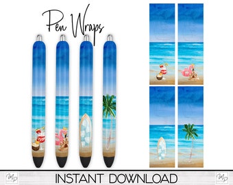 Strand Epoxy Pen Wrap Design, Wasserschiebefolie Digital Download, Sublimationsvorlage, 4er Pack Bundle Datei Set, Epoxy Ink Pen Design