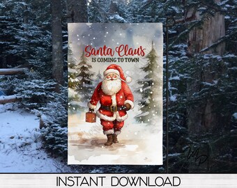 Christmas Santa Welcome Garden Flag Sublimation Design, Patio Decor, 12x18 Garden Flag, Digital Download