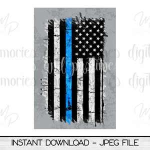 May include: Distressed American flag design with a vibrant blue stripe, black and white stripes, and stars. The image has a grunge effect and the text "INSTANT DOWNLOAD - JPEG FILE".