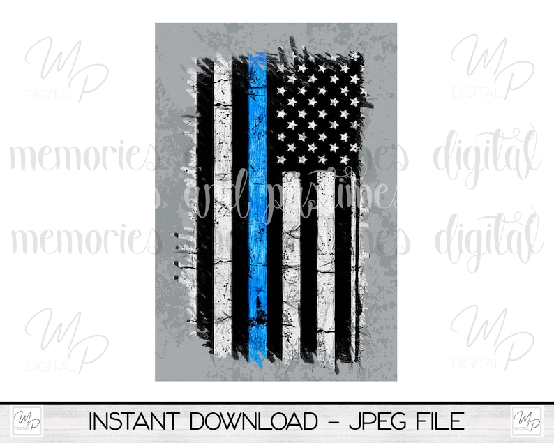 May include: Distressed American flag design with a vibrant blue stripe, black and white stripes, and stars. The image has a grunge effect and the text "INSTANT DOWNLOAD - JPEG FILE".