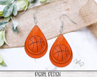 Basketbal sublimatie oorbel ontwerpsjabloon, Teardrop Earring Blanks Design, Earring PNG, Instant Digitale Download