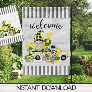 Garden Flag Sublimation Digital Design Download, Lemon Gnome Printable Art, Instant Download, Sublimation Graphics, Commercial Use