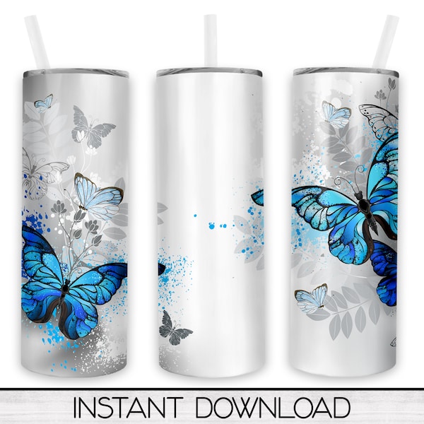 Butterfly 20oz Skinny Tumbler PNG Sublimation Design, Butterflies Tumbler Design, Digital Download, Tumbler Template, Commercial Use