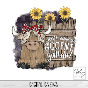 Funny Highland Cow Sublimation PNG Design for Shirt or Mug, Digital Design Download