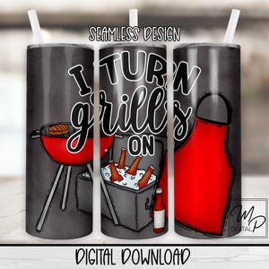 Funny BBQ Grill 20 oz Skinny Tumbler Sublimation Design for Dad, Grilling Digital Download PNG, Straight and Tapered Tumbler Wrap PNG
