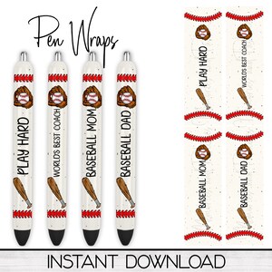 Baseball Epoxy Pen Wrap PNG Design Digital Download, Ink Pen Wrap Sublimation Template, Pen Wrap Bundle