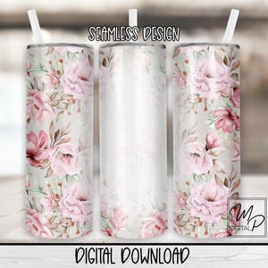 Seamless Floral 20 oz Skinny Tumbler Sublimation Design, Instant Digital Download PNG Straight and Tapered Tumbler Wrap PNG