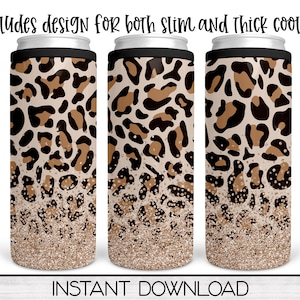 Leopard Print Can Cooler PNG Sublimation Design Download for Slim & Thick Hard Can Cooler Wrap