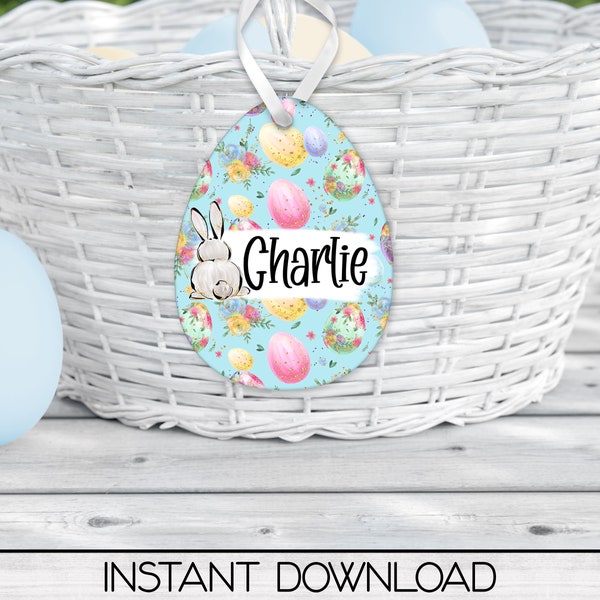 Egg Shaped Easter Basket Tag PNG Sublimation Digital Design Download