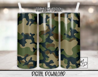 Seamless Camo 20 oz Skinny Tumbler PNG, Sublimation Design Download, Commercial Use, Waterslide Download, Camouflage, Tumbler for Men