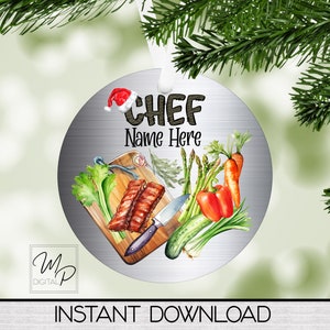 Customizable Chef Cook Baker Round Ornament PNG Sublimation Digital Design Download for Men, Personal and Commercial Use