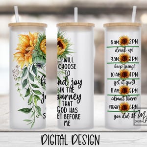 Verset de la Bible chrétienne 20 oz / 25 oz verre gobelet en verre eau Tracker Wrap pour sublimation et toboggans, téléchargement numérique PNG, tournesols