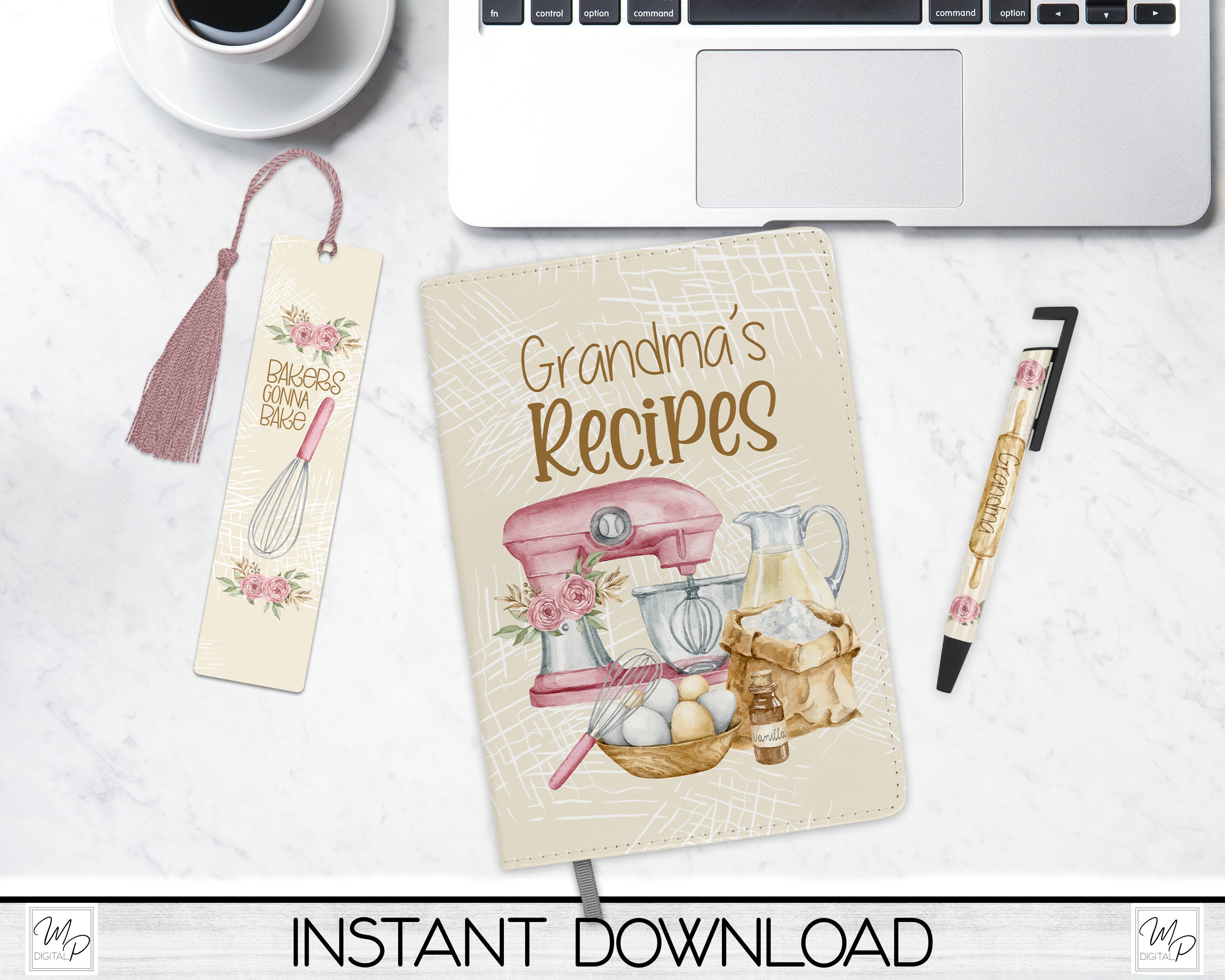 Customizable Recipe Journal Desk Set PNG Sublimation Design, Bookmark ...