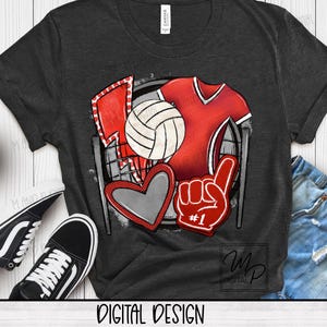 Red Volleyball PNG Sublimation Design for Shirt or Mug, Digital Design Download