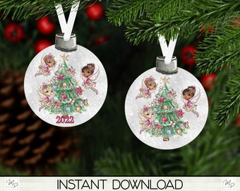Christmas Faries Ornament PNG for Sublimation, Bulb Ornament Design, Digital Download
