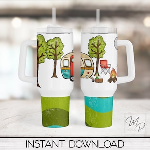 RV Camping Vaso de 40 oz con diseño de mango, Envoltura de vaso Quencher de 40 oz, Sublimación de diseño de vaso PNG, Descargas de diseños