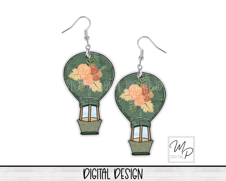 Boho Hot Air Balloon PNG Design for Sublimation of Wreath Signs, Door