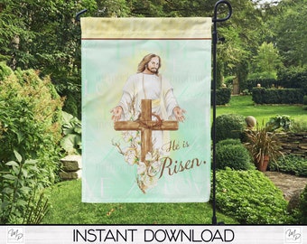 Christian Easter Garden Flag PNG for Sublimation Design, Christ Yard Flag Digital Download, Porch Flag Design