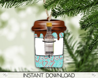 Peppermint Mocha Coffee Cup Bottle Holder, Christmas Ornament PNG for Sublimation, Digital Download Design