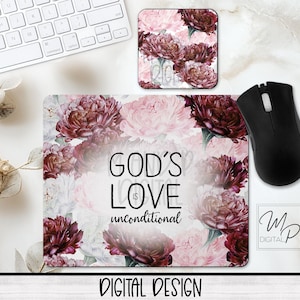 Christian Mouse Pad and Coaster Desk Set Sublimation Digital Download, Inspirational Desk Set Design for Sublimation, Commercial Use