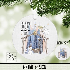 Runde christliche Weihnachtsverzierung PNG für Sublimation, runde Krippe Weihnachtsverzierung Sublimationsdesign, digitaler Download