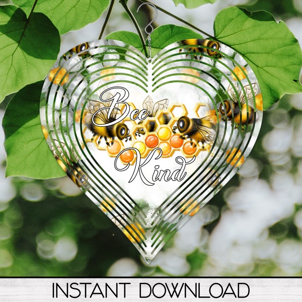 Bee Kind Heart Wind Spinner PNG Design for Sublimation, Garden Spinner Design, Digital Download