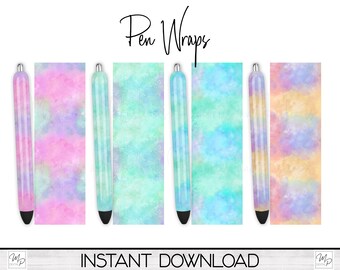 Watercolor Epoxy Pen Wrap PNG Design Digital Download, Ink Pen Wrap Sublimation Template, Pen Wrap Bundle