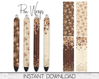 Fall Floral Epoxy Pen Wrap PNG Design Digital Download, Ink Pen Wrap Sublimation Template, Pen Wrap Bundle