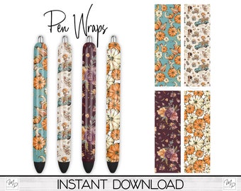 Fall Epoxy Pen Wrap PNG Design Digital Download, Autumn Pumpkins Ink Pen Wrap Sublimation Template, Pen Wrap Bundle