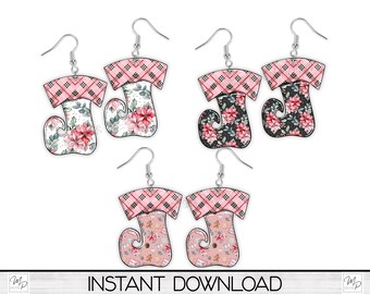 Christmas Elf Stocking PNG Sublimation Design Bundle for Earrings, Wreath Signs, Instant Digital Download
