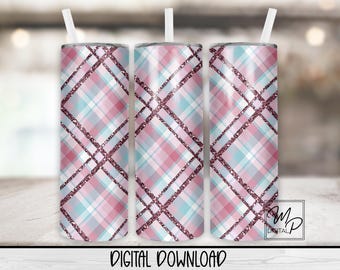 Plaid 20oz Skinny Tumbler Sublimation Design, Straight and Tapered Wrap (Digital Download)