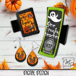 Halloween Teacher Hair Clip Sublimation Design, Large And Small Hair Claw PNG, You Can&#39;t Scare Me, Digital Download