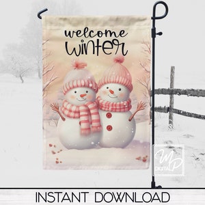 12x18 Garden Flag Sublimation Design, Winter Welcome Snowman, PNG Digital Download