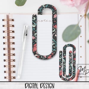 Floral große Büroklammer Lesezeichen PNG Sublimationsdesign, Geschenkidee, Büroklammer PNG, digitaler Download, kommerzielle Nutzung