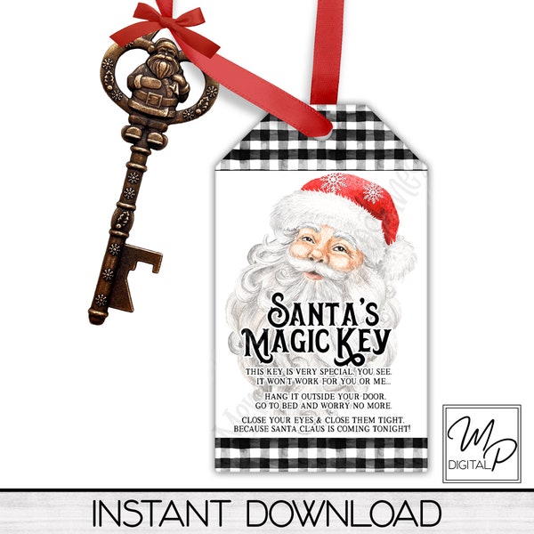 Santa's Magic Key Tag PNG Sublimation Digital Design Download, Personal and Commercial Use