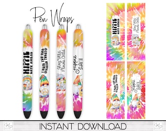 Hippie Gnome Epoxy Pen Wrap PNG Design, Gnome Sublimation Ink Pen Design, Waterslide Bundle, Digital Download