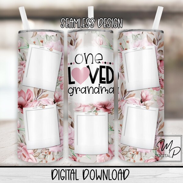 Un bicchiere termico sottile da 20 once con foto della nonna, design per sublimazione, bicchiere termico senza soluzione di continuità in formato PNG, modello per decalcomania ad acqua a copertura totale
